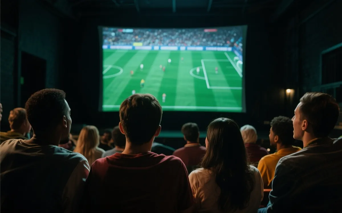 世界杯比赛夜晚球迷观赛与情绪张力，象征冷门与黑马故事