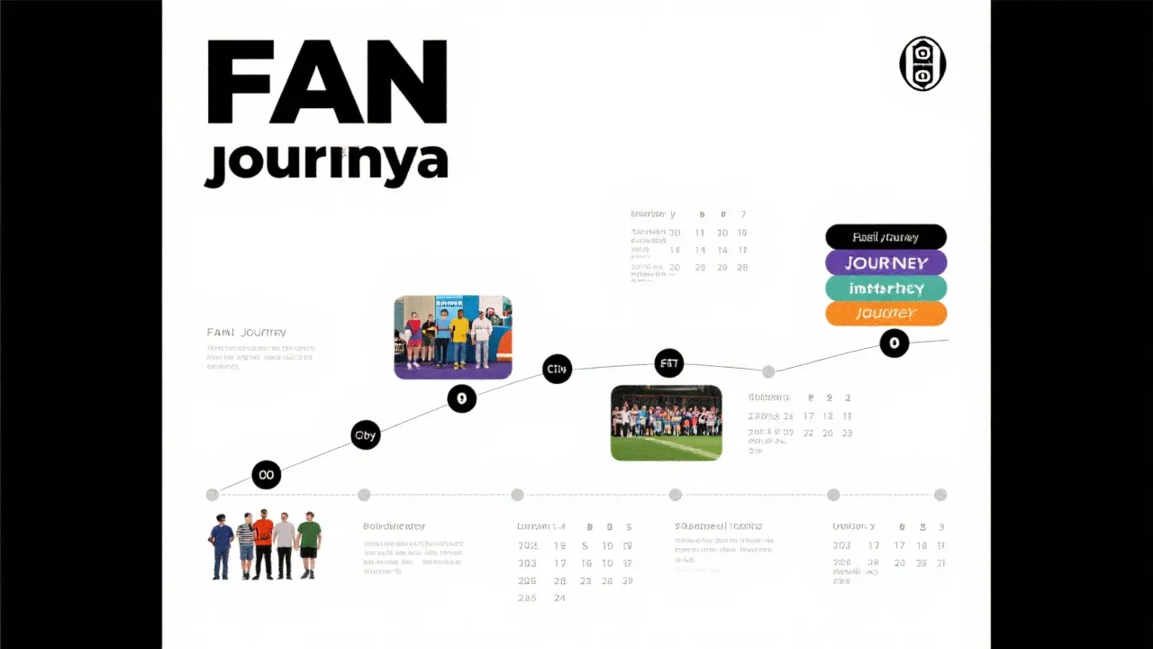 球迷旅程与赛程节点的内容矩阵，可视化信息图风格